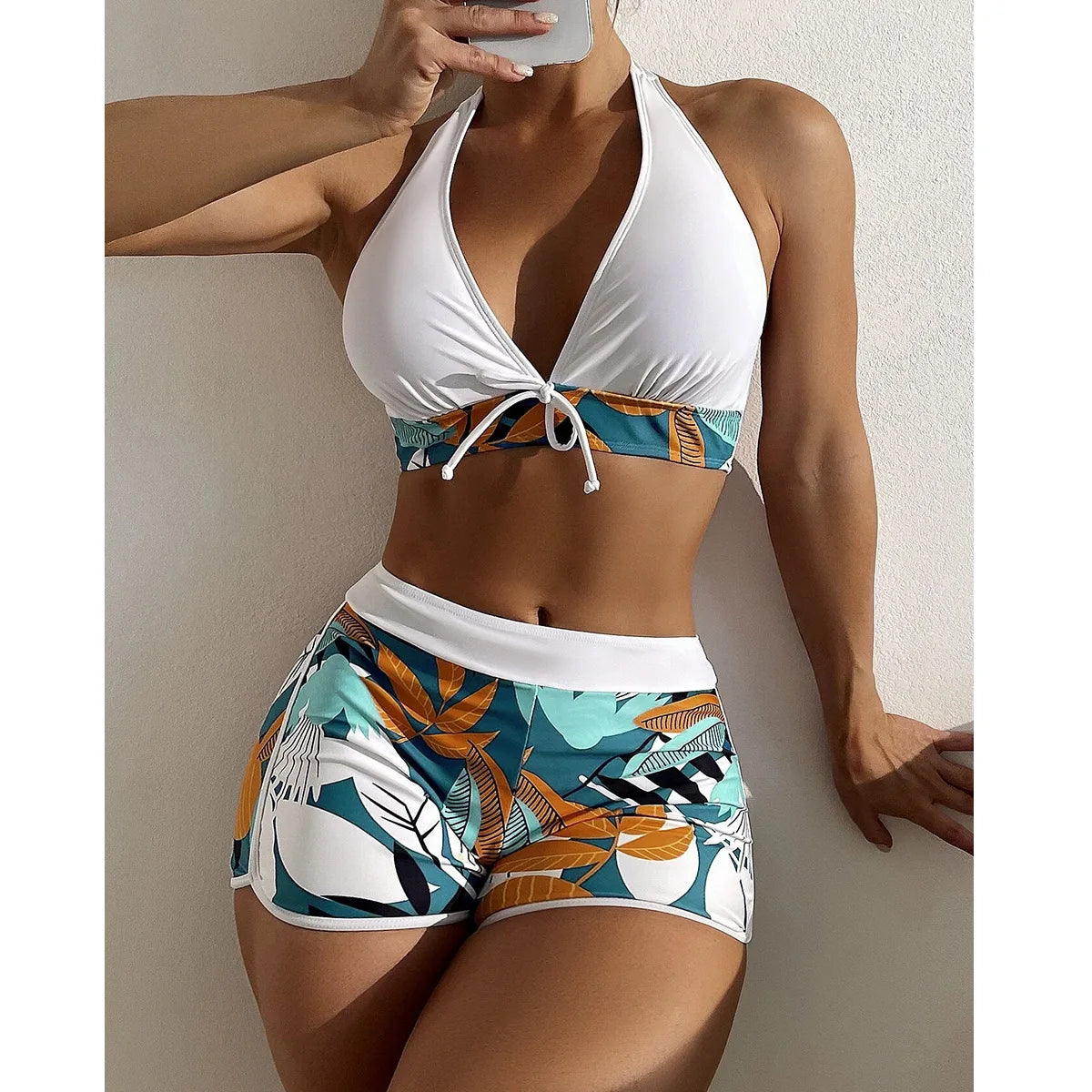 VigoBreviya 2025 Print Tied Halter Swimwear Women Sexy High Waist Push UP Shorts Bikini Set Swimsuit Backless Beach Bathing Suit - The Genie Store