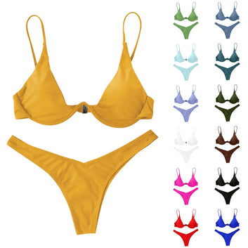 Bikini Solid Color Swimsuit Sexy Split Style Tow-Piece for Teenagers - Biquinis Feminino Tendência 2024