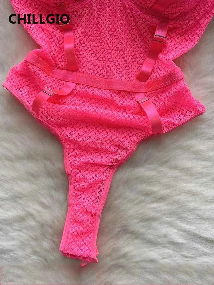CHILLGIO Women Sexy Erotic Lace Strappy Rompers Lingerie Fashion Elastic Slim Bodysuits Solid Catsuits One Piece Tight Onesie - The Genie Store