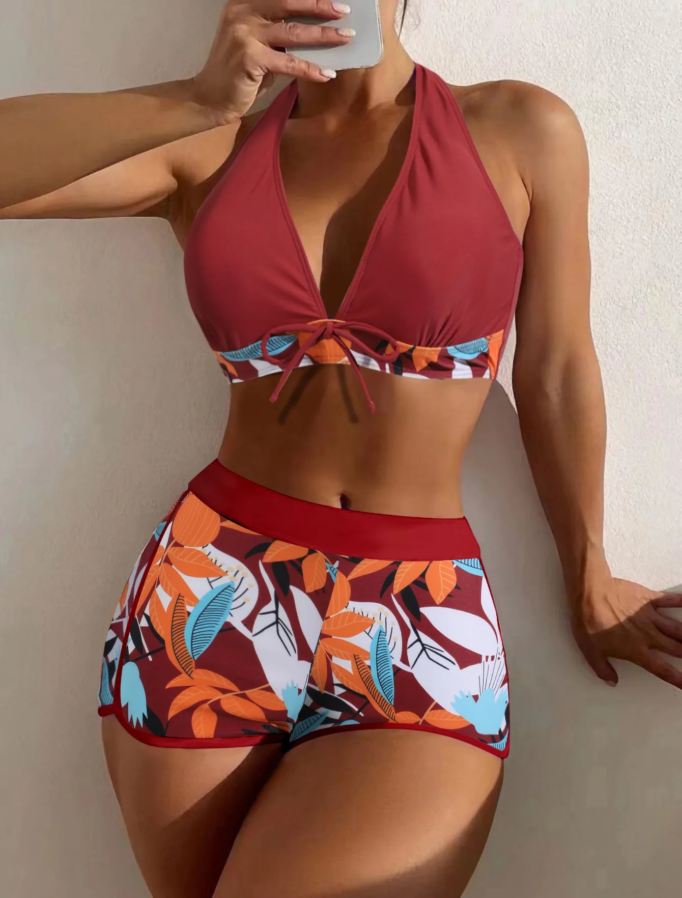 VigoBreviya 2025 Print Tied Halter Swimwear Women Sexy High Waist Push UP Shorts Bikini Set Swimsuit Backless Beach Bathing Suit - The Genie Store
