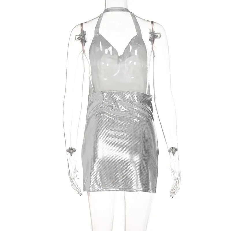 Sexy and Fashionable Women's Elegant Short Dress with Hanging Neck Backless Bottom Chest Sequin Party Girl Dance Dress - The Genie Store