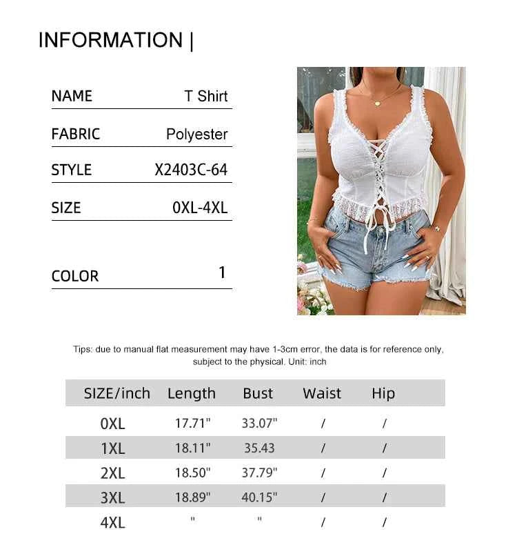 Plus Size Women's Lace Lingerie Spaghetti Strap Vest Camisole Top Women's Sexy Deep V Neck Slim Tight Y2K Sleeveless Tank Top - The Genie Store
