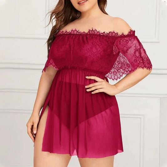 Mesh Hollow Plus Size Sexy Smock Dress - Oversized Nightdress Lingerie Set for Women 2025