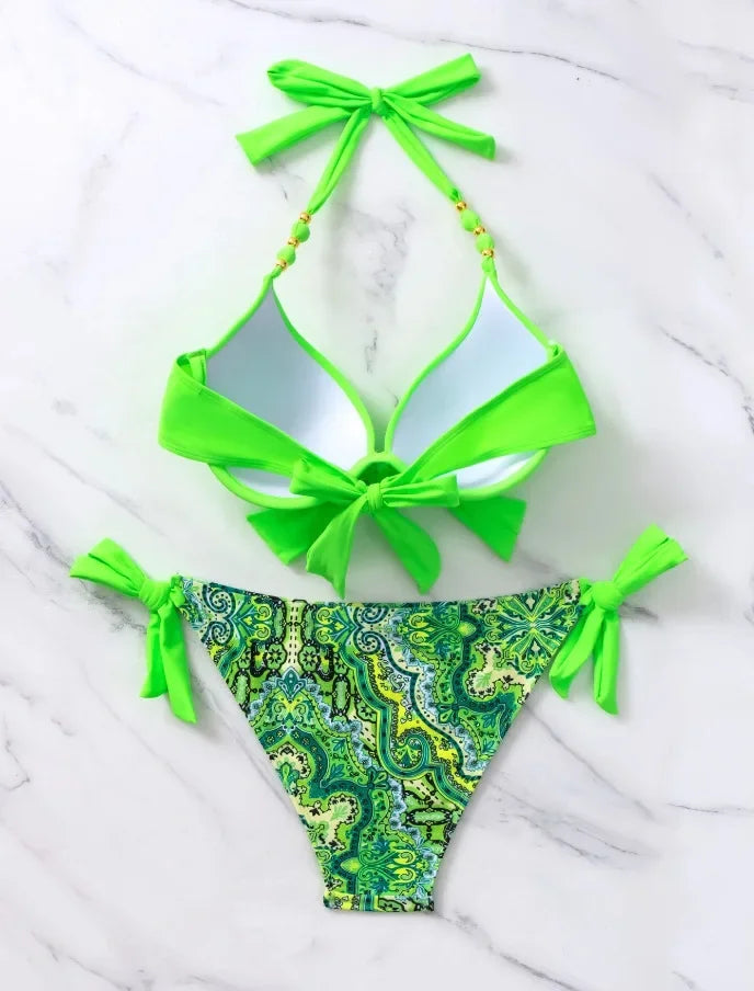 Hot Sale Of The Season New Printed Quality Bikini Strap Women's Swimsuit Set Swimwear Bikini Ensemble Bandeau Style Chinese Orig - The Genie Store