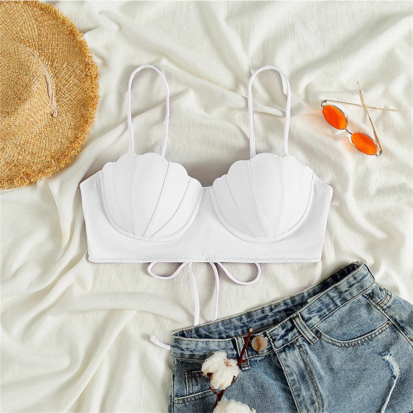 Solid Sexy Bikini Top 2025 Strappy Seashell Bikini Top Swim Tops Push Up Bathing Suit Tops For Women With Trajes De BañO Mujer - The Genie Store