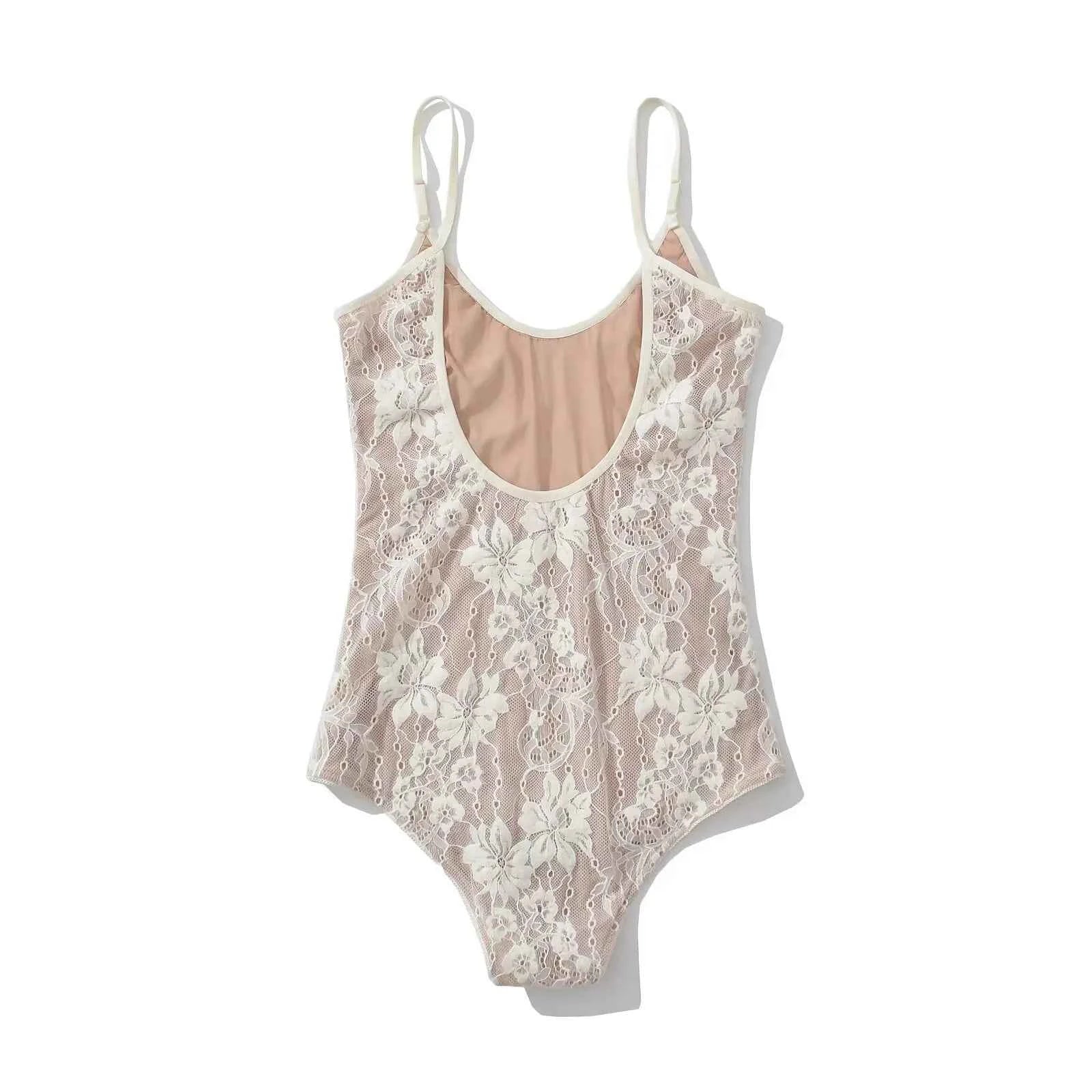 Sexy See Through Lace With Lining Backless Spaghetti Strap Bodysuit Woman Sling Tight Short Jumpsuit Slim fit Rompers Playsuits