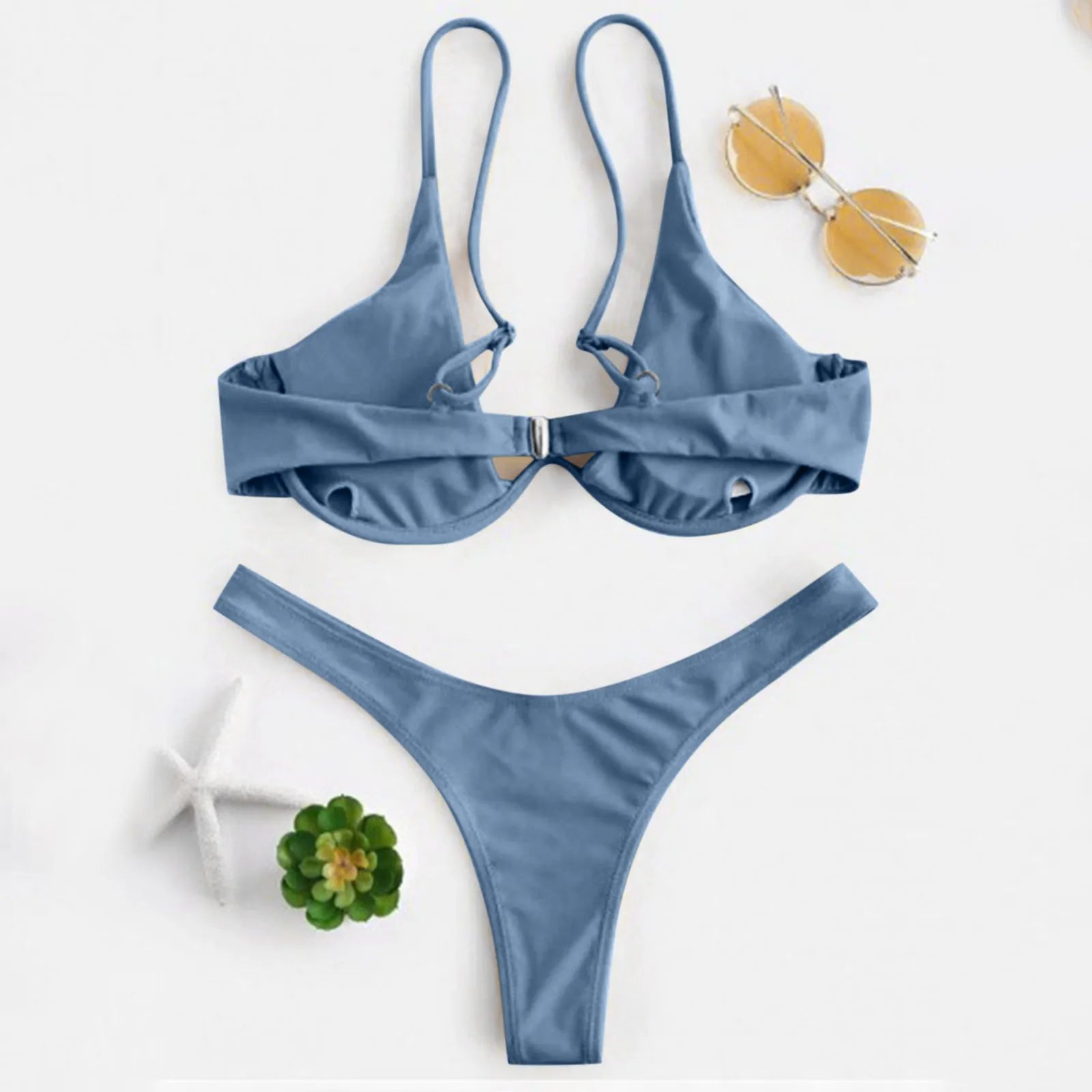 bikini Sexy Split Style Solid Color Women's Swimsuit Steel Bracket Tow-Piece For Teenagers biquinis feminino tendência 2024 - The Genie Store
