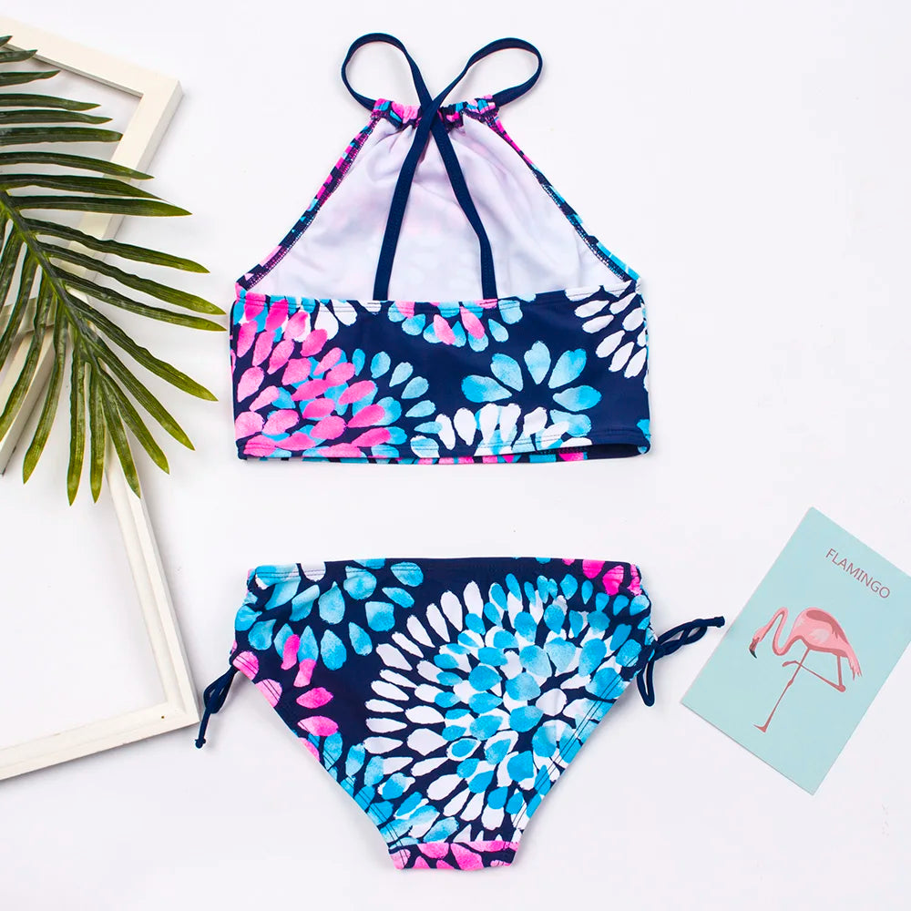 3-14 Years Flower Print Girls Kids Swimwear Summer Children Teen Students Two Pieces Swimsuit Kids Bikini Set Bathing Suit - The Genie Store