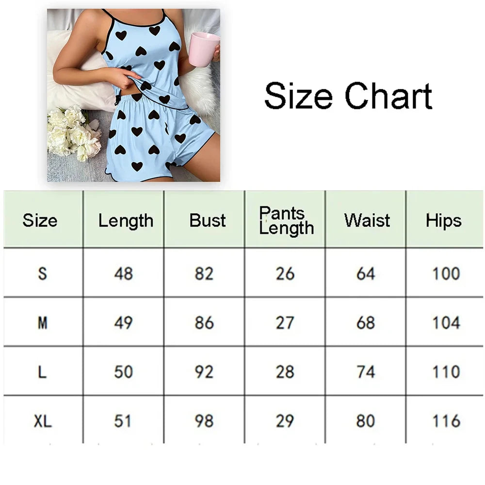 Women's Pajama Set Pajamas T-Shirts Shorts Pink Heart-Shaped Print Round Neck T-Shirt Ice Silk Top Comfortable Casual Summer ﻿ - The Genie Store