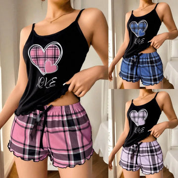 Women Sexy Suspender Shorts Thin Pajamas Letter Print Plaid Shorts Large Pajamas Romantic Home Wear Sexy Nightwear Short Pajama - The Genie Store