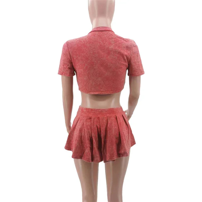 Streetwear Party Club Co Ord Sets for Women 2 Piece Set Outfit Summer Lace-up Crop Top and Mini Skirt Sets Conjuntos Para Vestir - The Genie Store