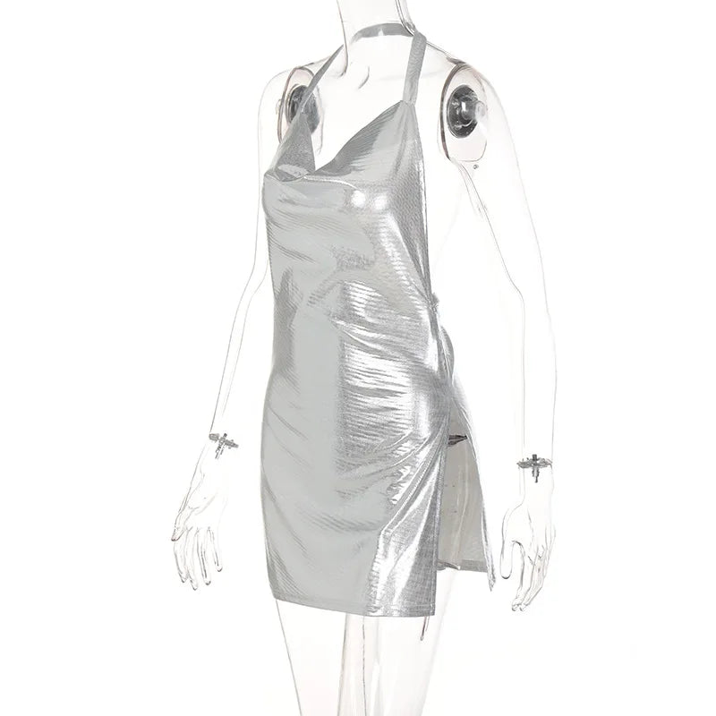 Sexy and Fashionable Women's Elegant Short Dress with Hanging Neck Backless Bottom Chest Sequin Party Girl Dance Dress - The Genie Store