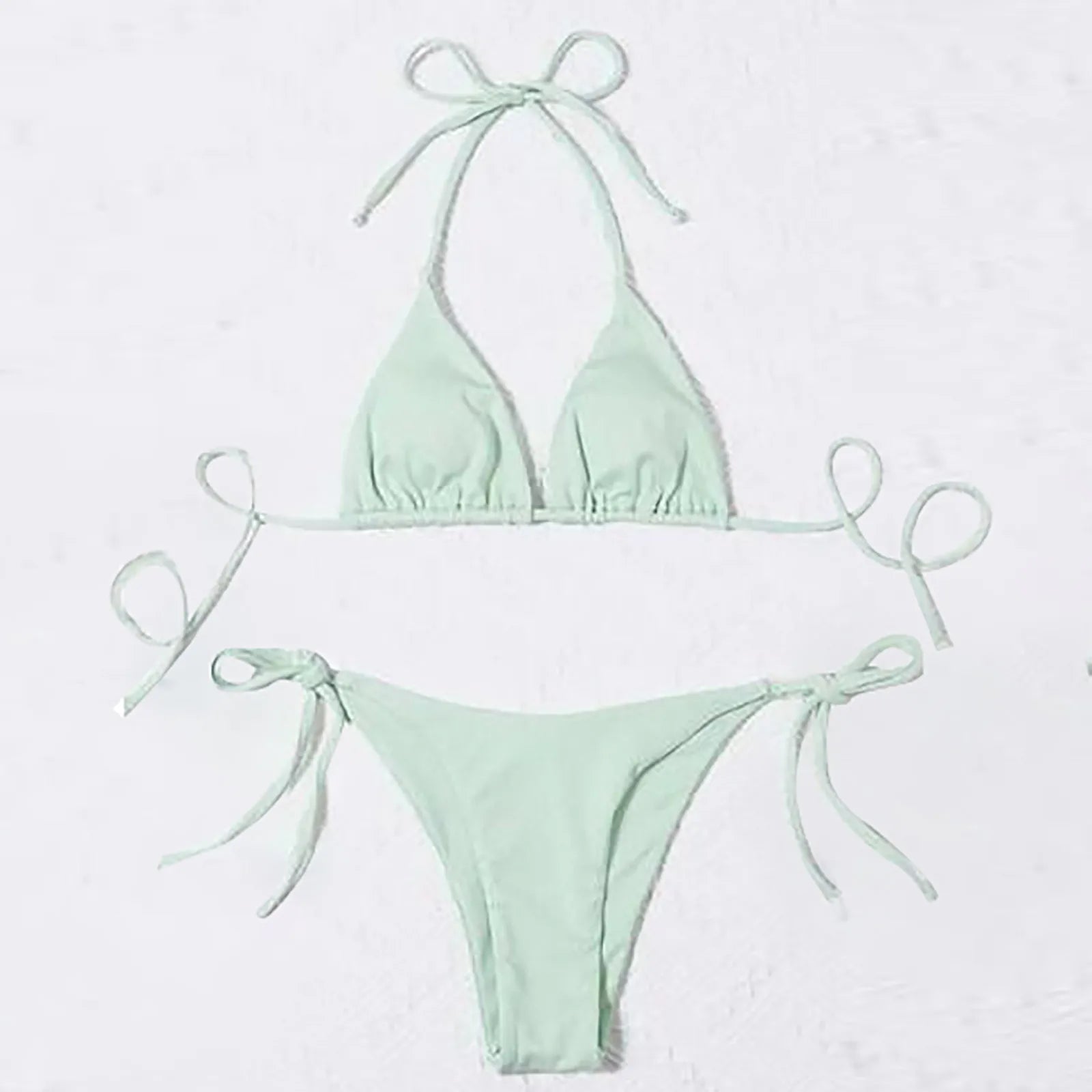 Women Sexy Neck Bikini Solid Color Split With Chest Pads No Steel Bra Swimsuit Biquinis Feminino TendêNcia купальник женский - The Genie Store