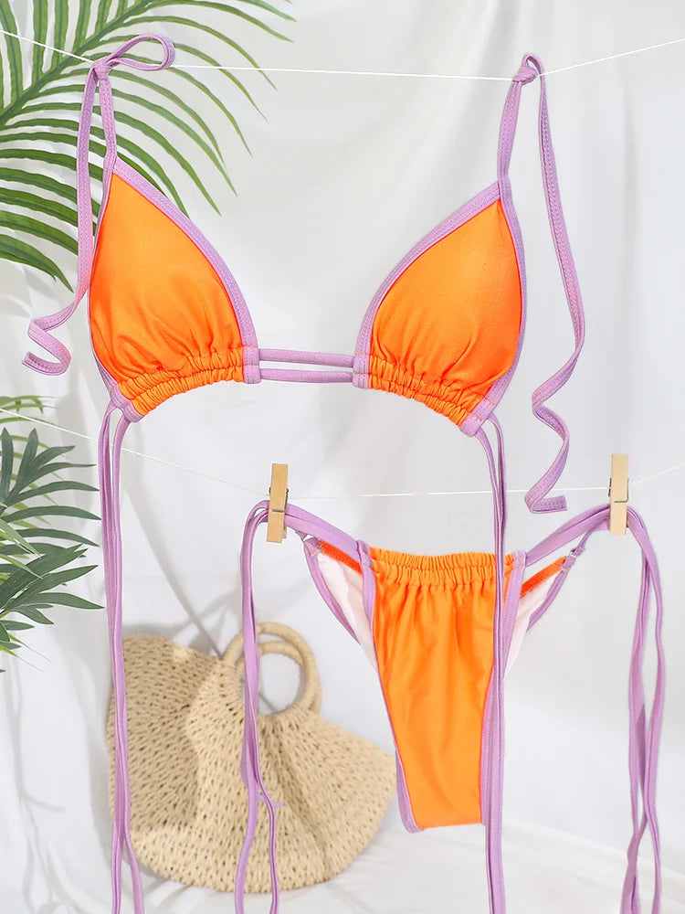 Miyouj Bandage Bikinis Patchwork Swimwear Sexy Bikini Set Triangle Swimsuit Women Micro Thong Push Up Beachwear Summer Biquini - The Genie Store