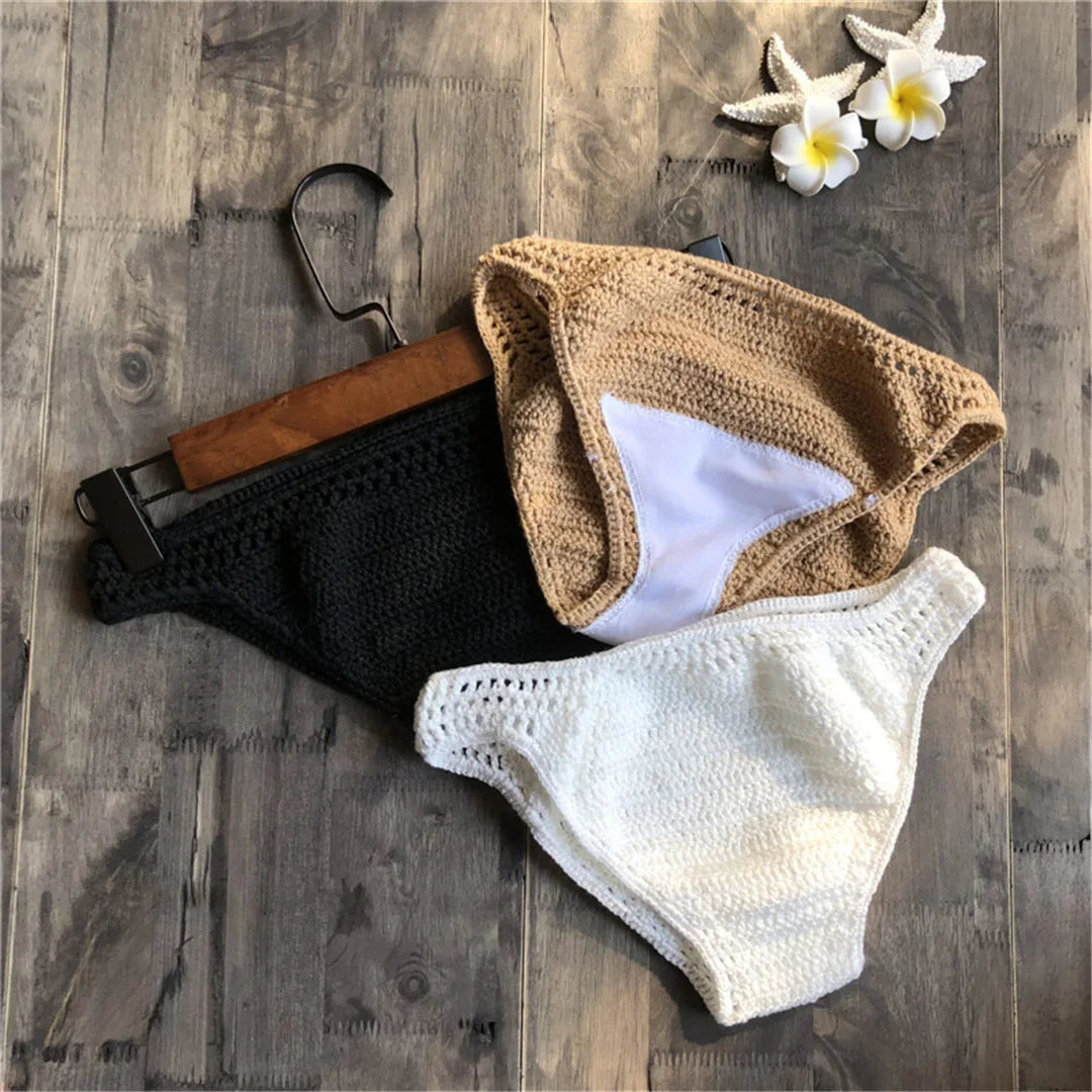 S - XL 9 Colors Crochet Knitted Bikini Bottom Swim Brief Women Swimwear Female Bather Brazilian Tanga Panties Underwear V4195 - The Genie Store