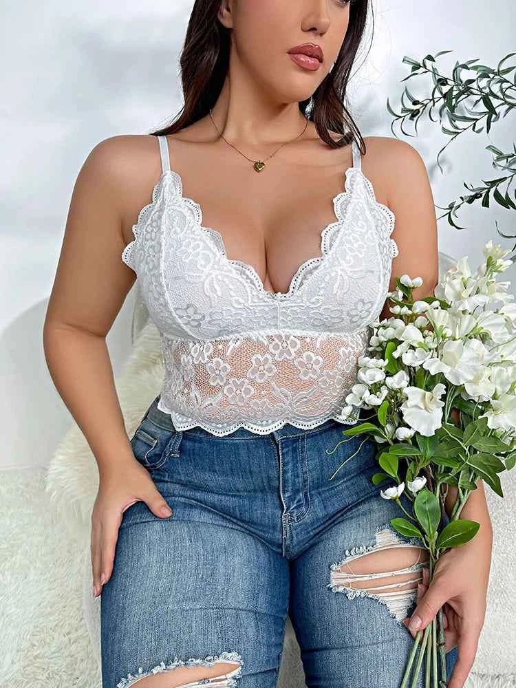 Sexy Plus Size Bra Lingerie Women's V-Neck Lace Floral Embroidery Longline High Stretch Elegant Vest Feminino - The Genie Store