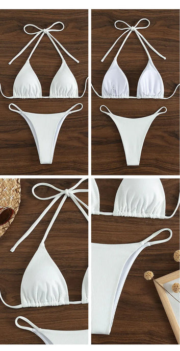 Sexy Bikini Set Women White Black Push Up Bra Micro Swimsuit 2025 Brazilian Beach Holiday Thong Swimwear