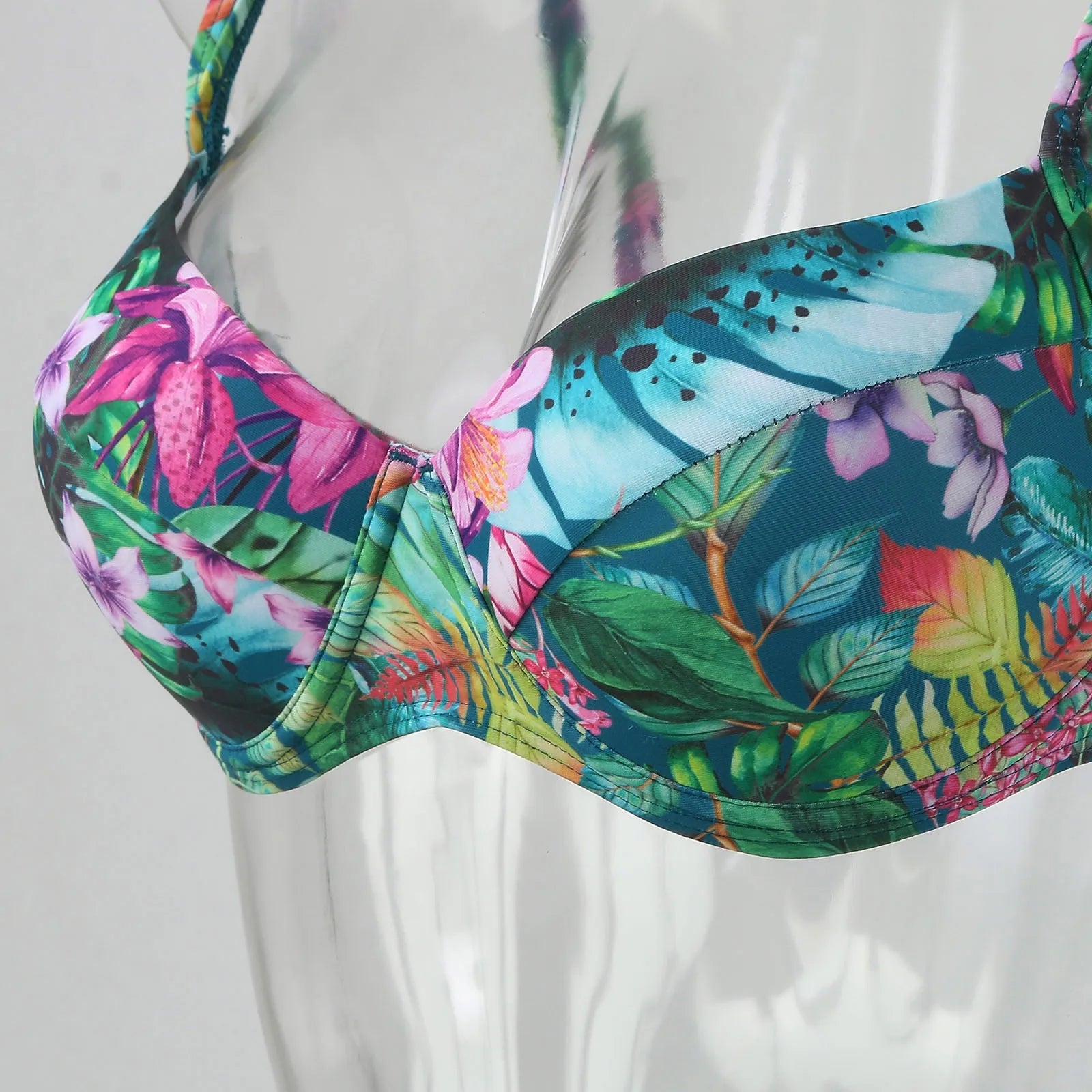 Women'S Swimwear Bikini Sets Normal Swimsuit Backless 2 Piece Green Printing Flower Push Up Girls Swimsuits Beachwear Bathing - The Genie Store