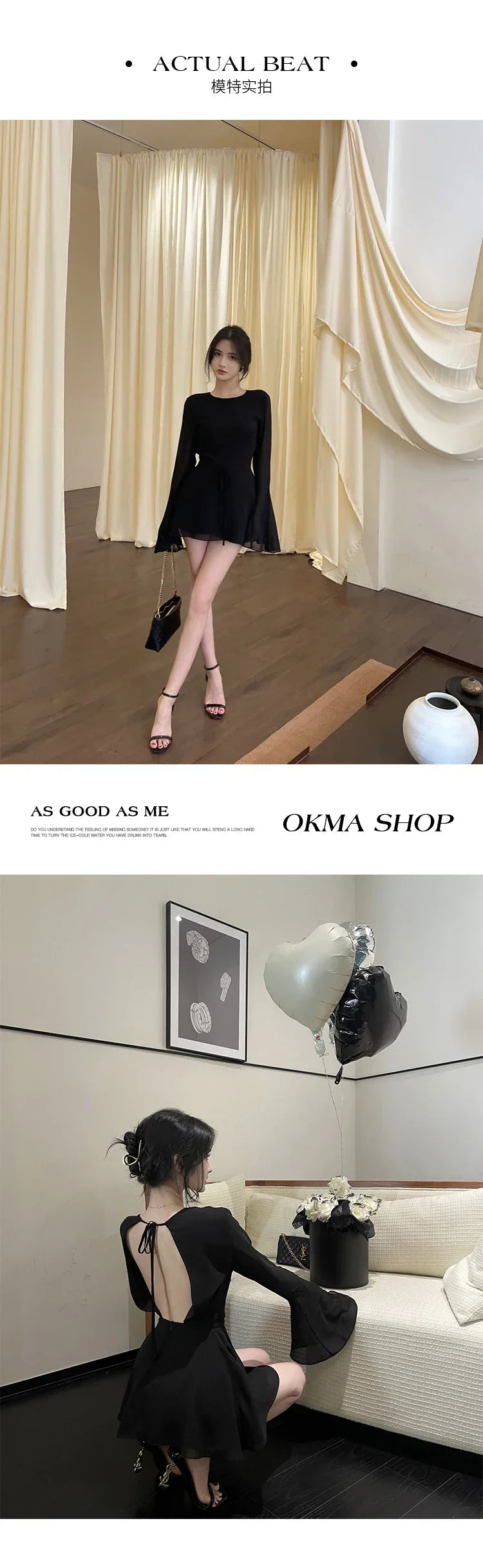 Solid Dresses Women Mini Retro Summer Spicy Ladies Backless Lace-up Sexy Designed Long Sleeve Korean Style Elegant Vintage Ins - The Genie Store