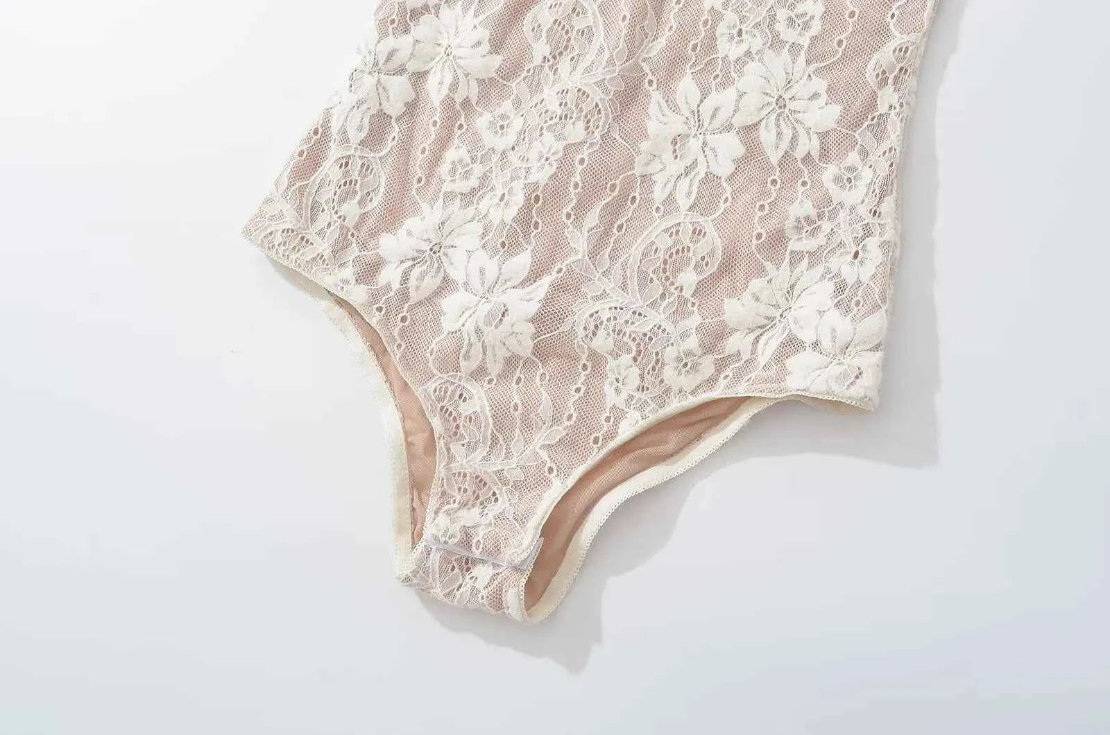 Sexy See Through Lace With Lining Backless Spaghetti Strap Bodysuit Woman Sling Tight Short Jumpsuit Slim fit Rompers Playsuits