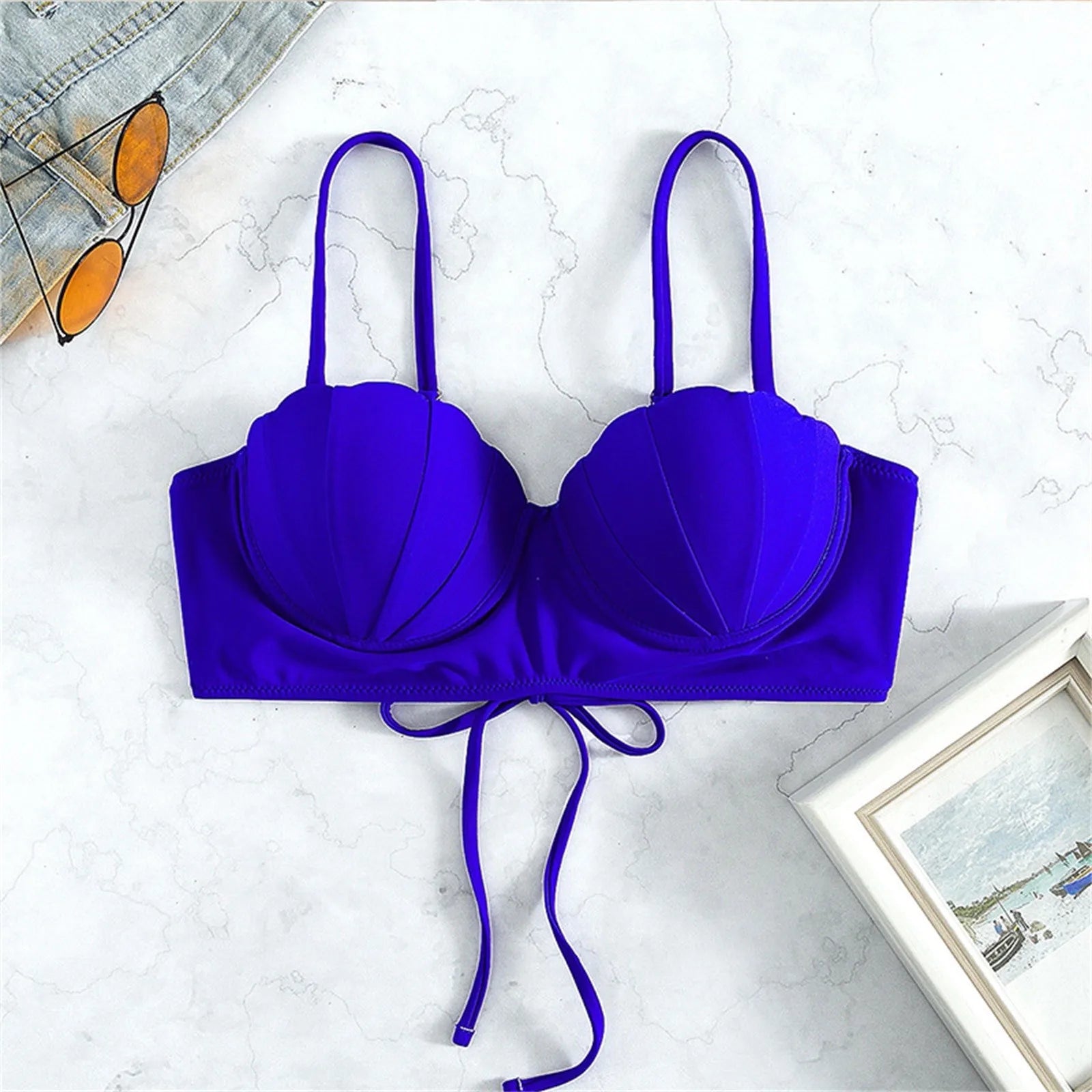Solid Sexy Bikini Top 2025 Strappy Seashell Bikini Top Swim Tops Push Up Bathing Suit Tops For Women With Trajes De BañO Mujer - The Genie Store