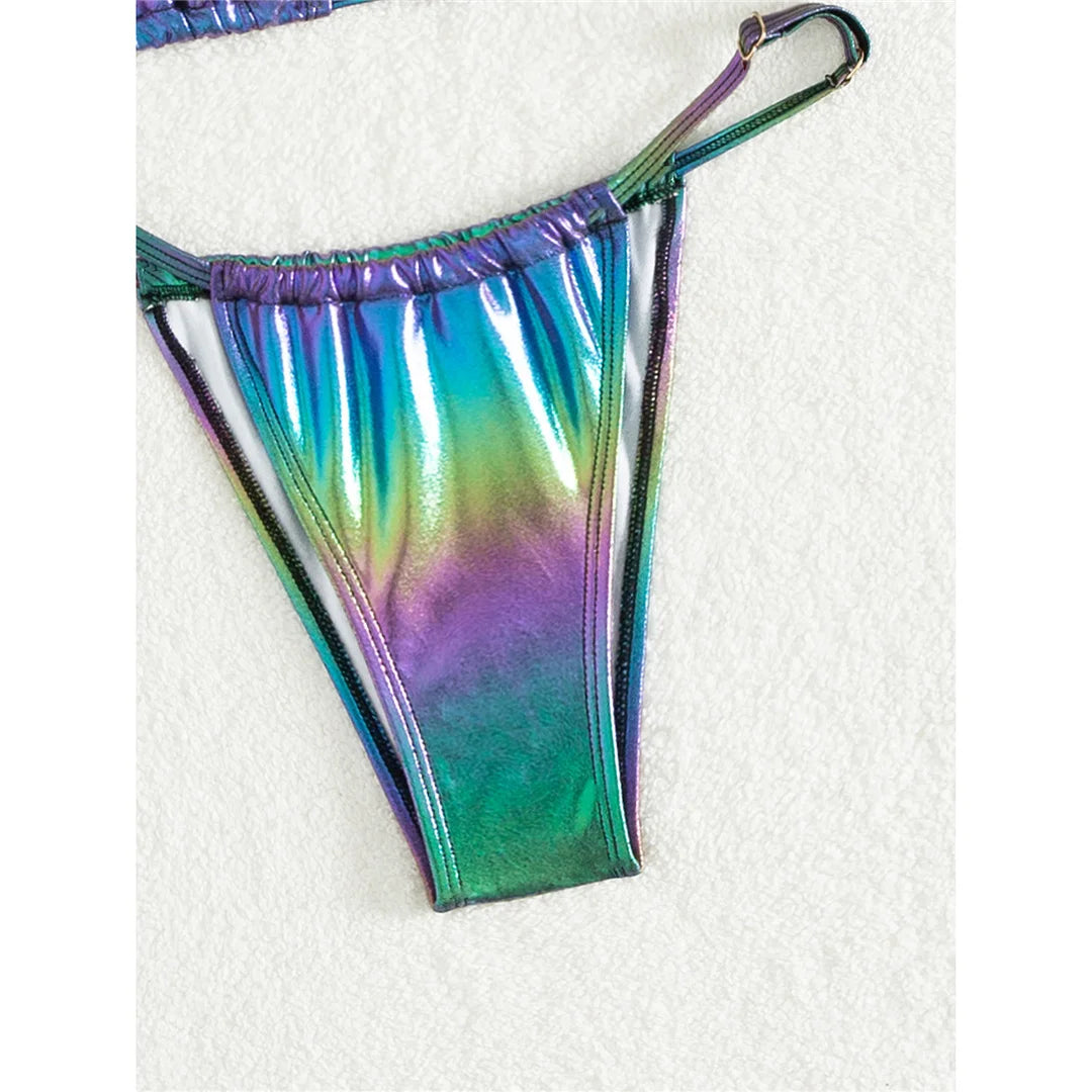 XS - L PU Faux Leather Halter High Leg Cut Bikini Female Swimsuit Women Swimwear Two-pieces Bikini set Bather Bathing Suit V5308 - The Genie Store