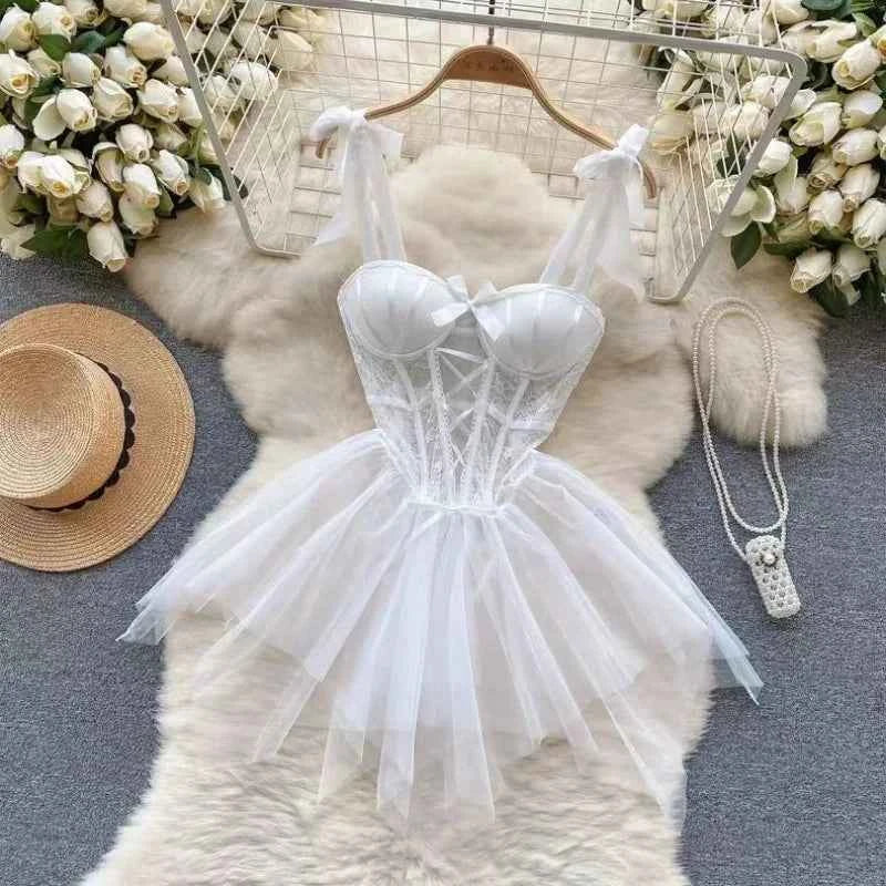 Women Backless Lace Mini Dress - Sheer Transparent Strap Sexy Sleepwear Nightgown - The Genie Store