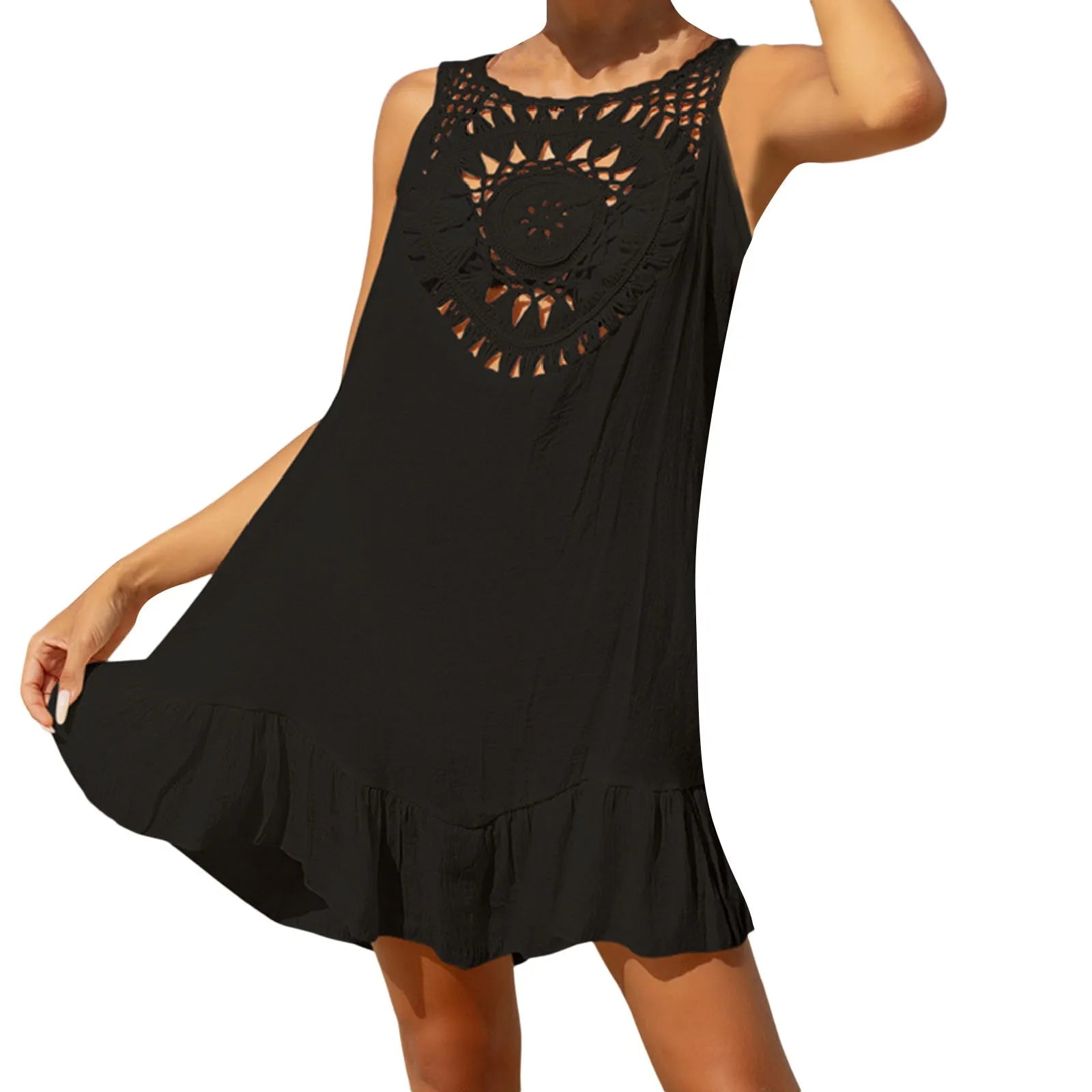 Linen Swim Cover up for Women Women's Swimsuit Smock 2024 Summer Crochet Hollow Knit Swimsuit Beach Dress Swim Dress Women - The Genie Store