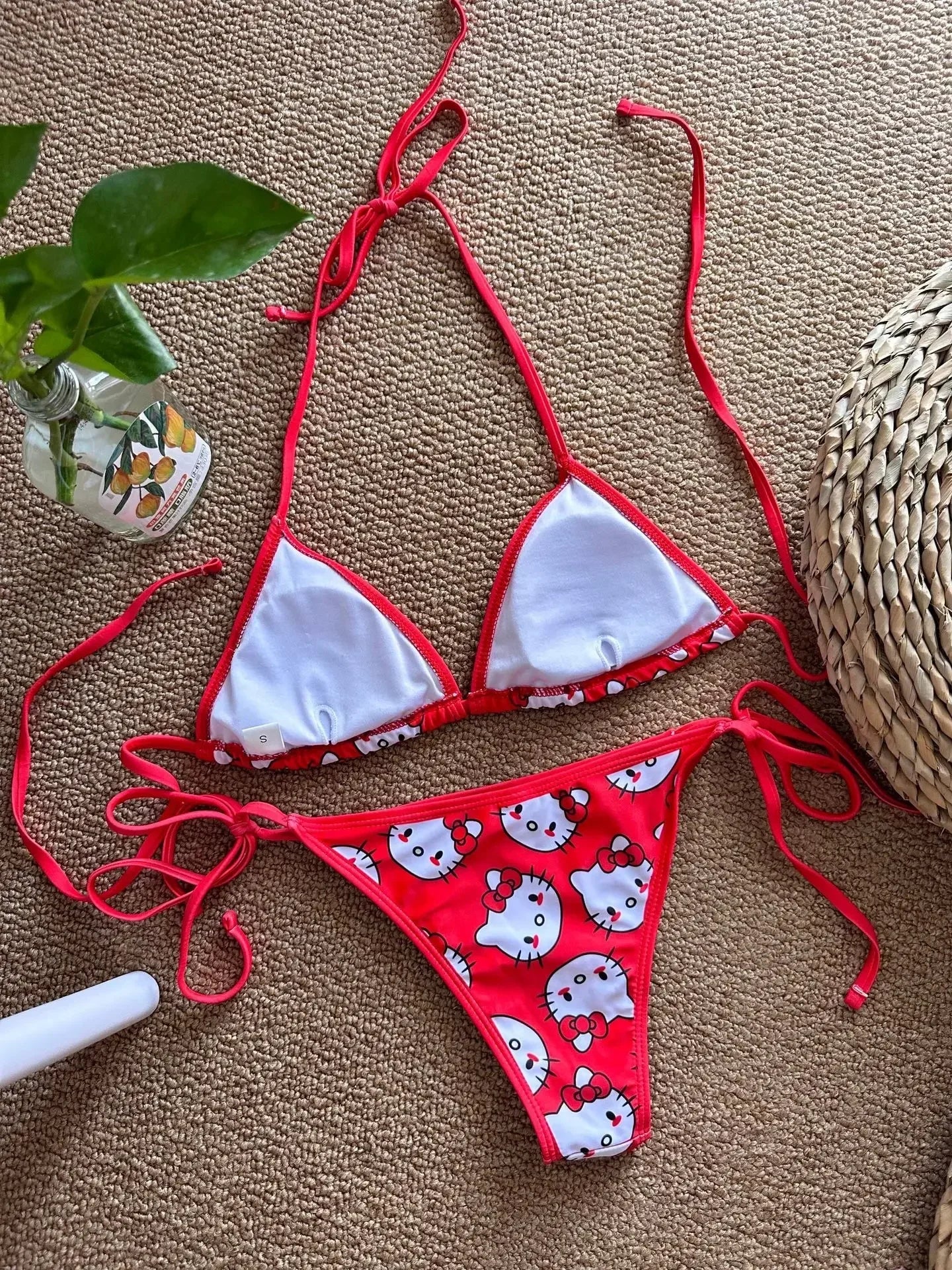 Hello kitty Cute Sexy Bikinis Set Print Bikini Swimsuit Women Swimwear Beachwear Lingerie Girls Elasticity Slips on Vacation - The Genie Store
