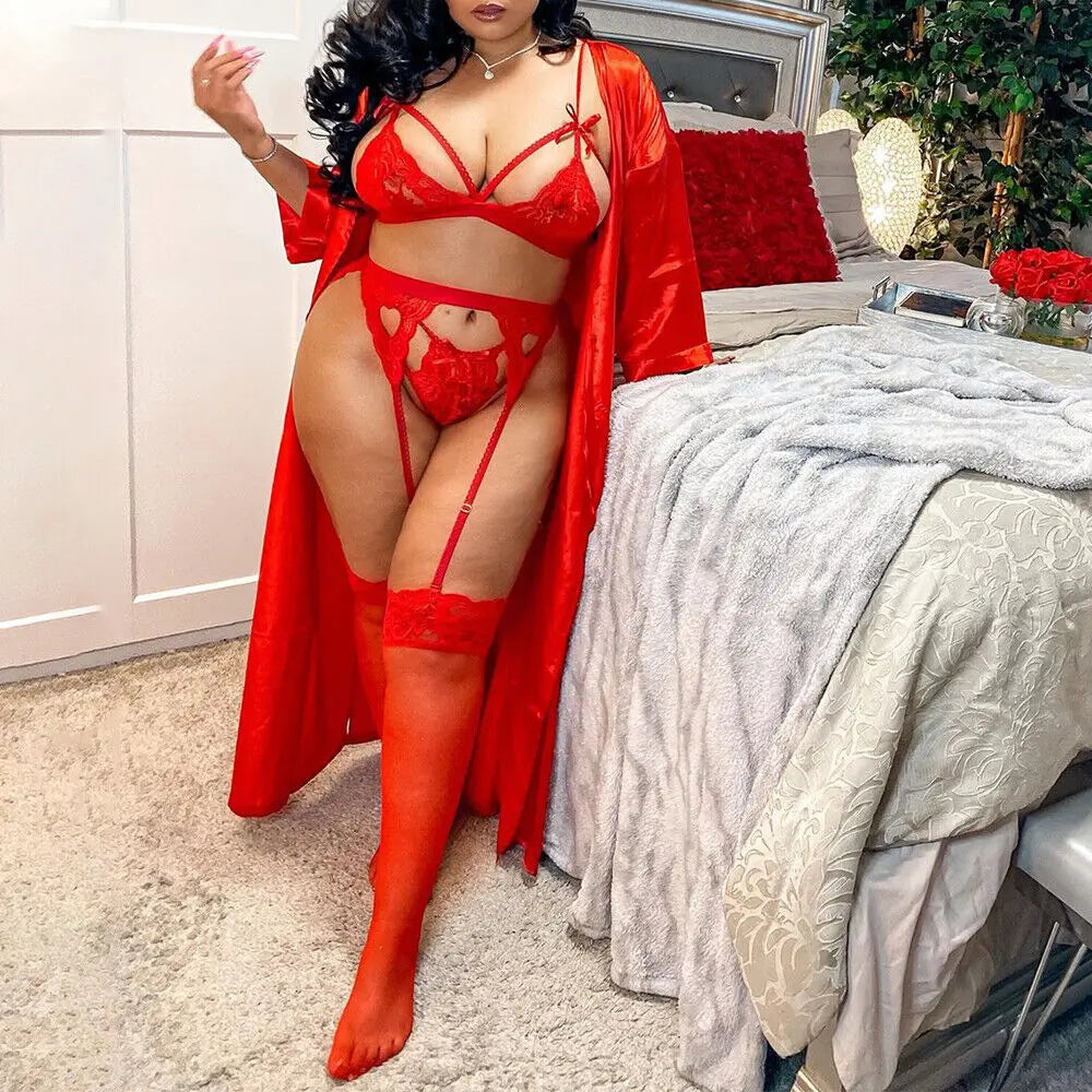 Sexy Women's Lingerie Lace Bra G-String Garter Belt Thong Set Underwear Clothing Plus Size 2023 - The Genie Store