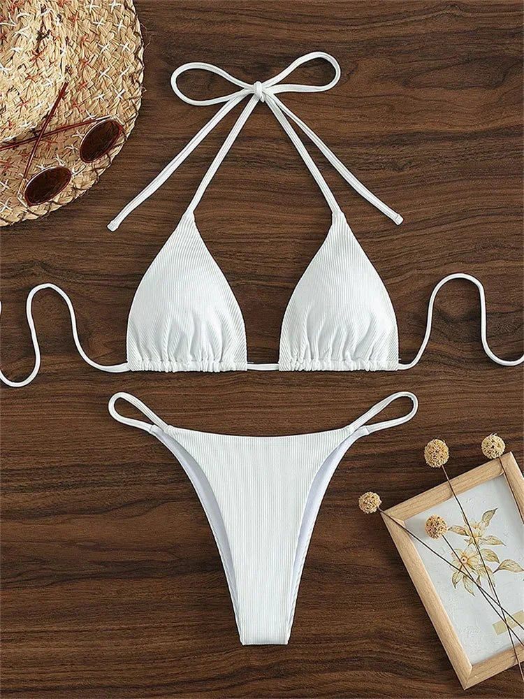 Sexy Bikini Set Women White Black Push Up Bra Micro Swimsuit 2025 Brazilian Beach Holiday Bathing Suit Thong Swimwear Biquini - The Genie Store