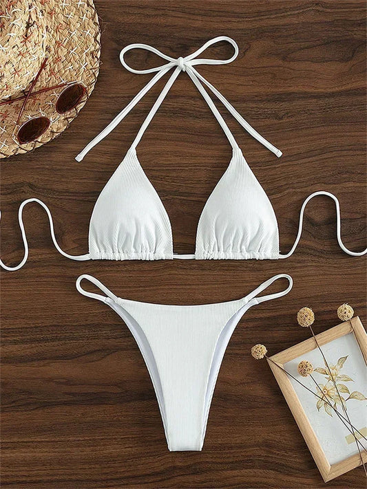 Sexy Bikini Set Women White Black Push Up Bra Micro Swimsuit 2025 Brazilian Beach Holiday Thong Swimwear