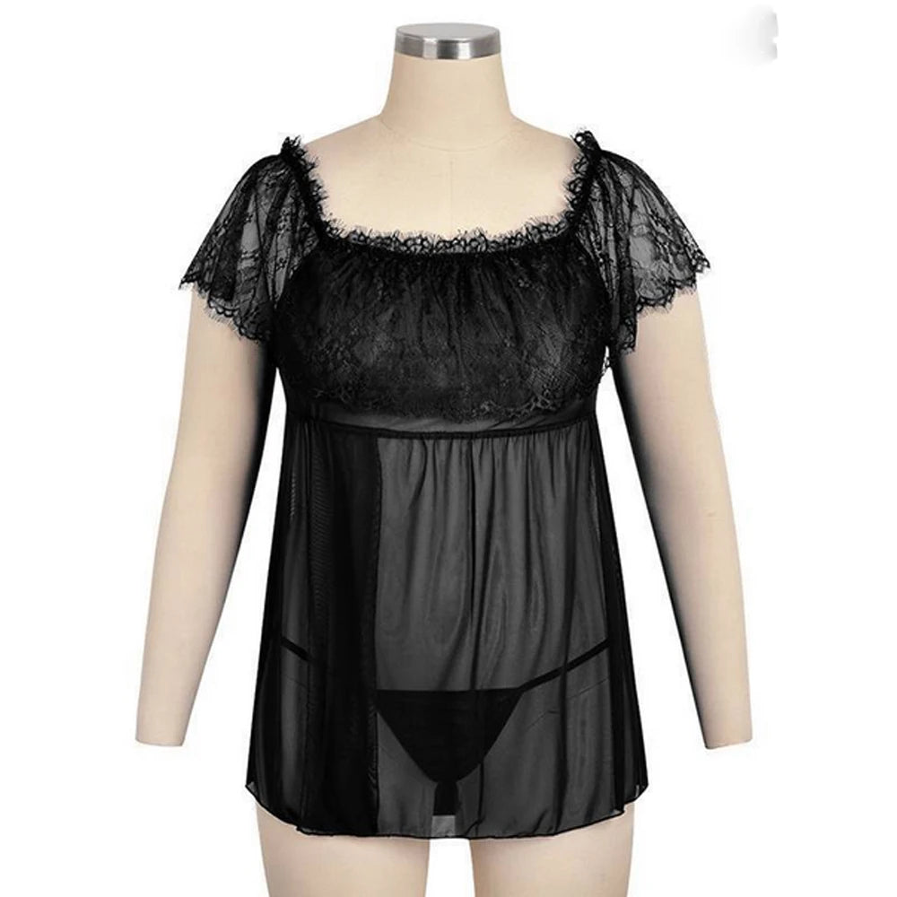 Mesh Hollow Plus Size Sexy Smock Dress For Women Clothing 2023 Oversized Skirt Lingerie Set Nightdress Female Underwear Sleepwea - The Genie Store