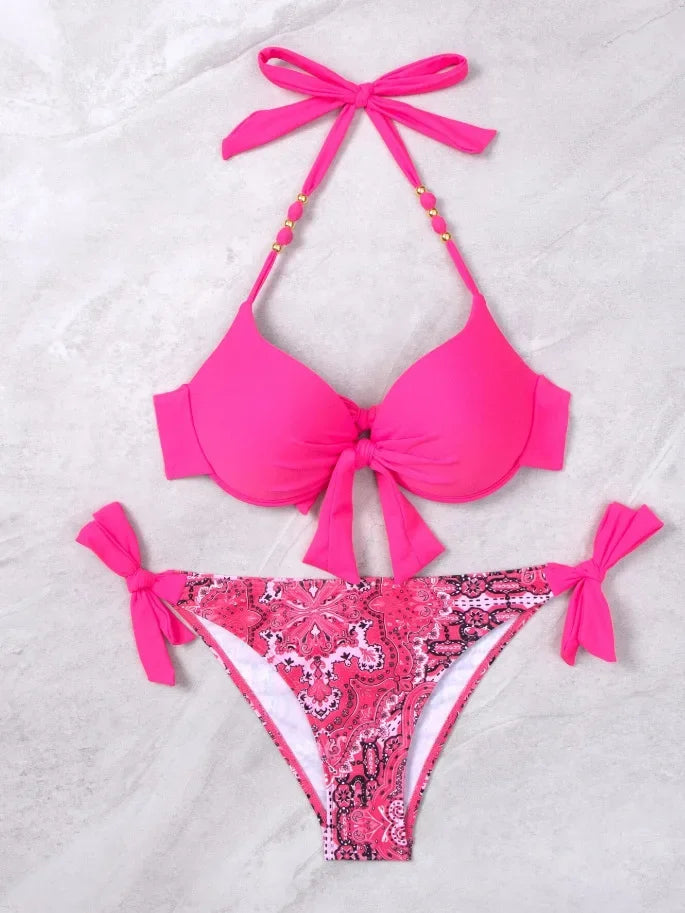 Hot Sale Of The Season New Printed Quality Bikini Strap Women's Swimsuit Set Swimwear Bikini Ensemble Bandeau Style Chinese Orig - The Genie Store