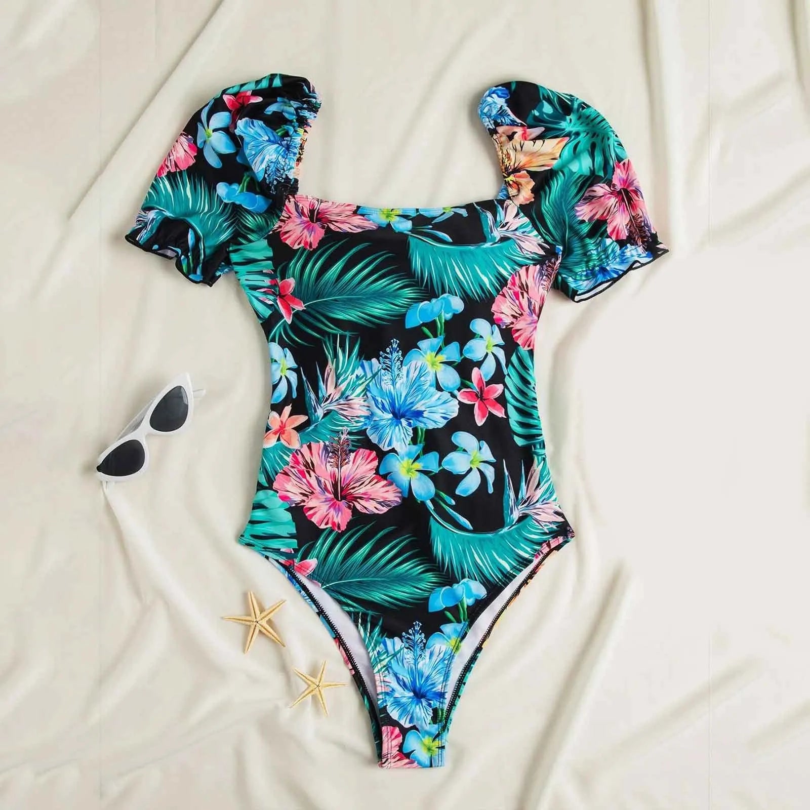 Women Swimsuit Fashion Swimsuit Printed Flower Triangle Bikini Strap Sexy Swimsuit Hawaiian Sea Sexy One-Piece Swimsuit Biquini - The Genie Store