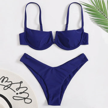 Woman Swimsuits Women'S Summer Fashion Steel Push Up Two Piece Swimsuit Sexy Bikini Solid Color Swimsuit купальник 2025 тренд - The Genie Store