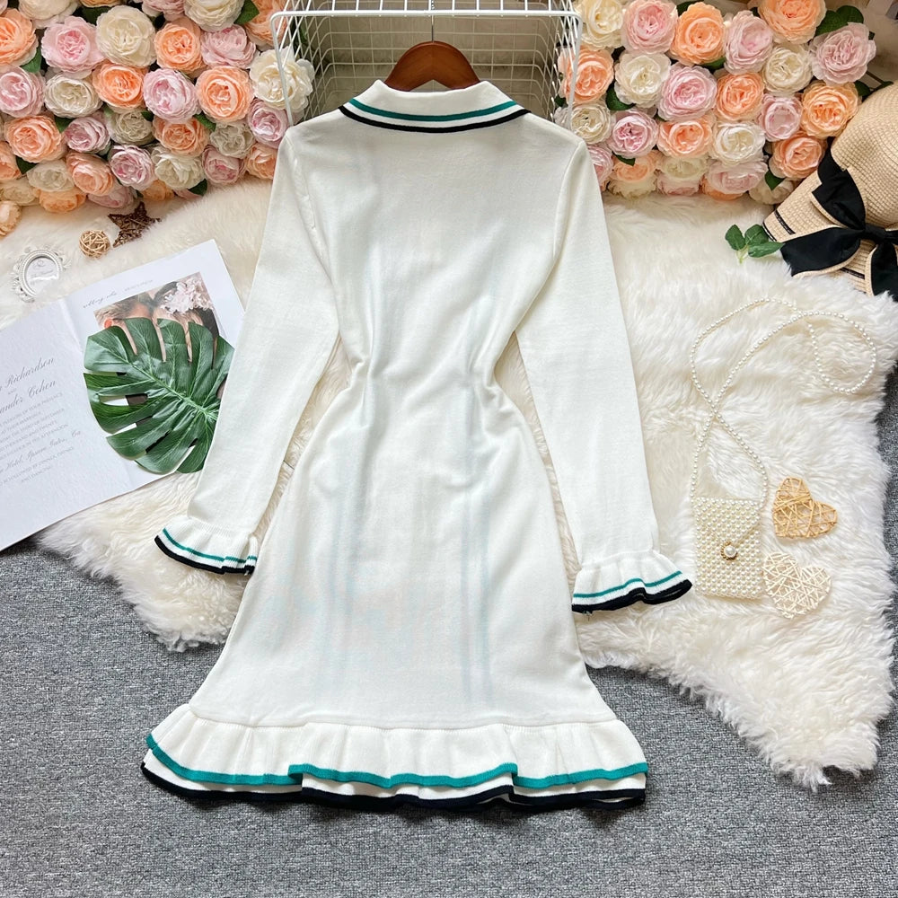 YuooMuoo Brand Fashion Women Knitted Mini Dress Ins Hot Sexy Package Hips Ruffled Party Dress Streetwear Lady Outfits Vestidos - The Genie Store