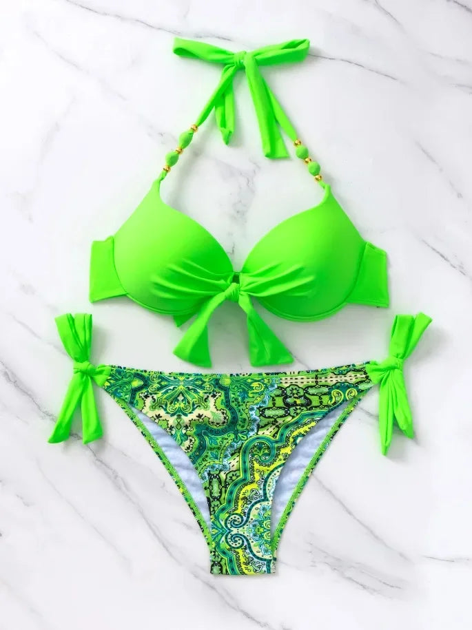 Hot Sale Of The Season New Printed Quality Bikini Strap Women's Swimsuit Set Swimwear Bikini Ensemble Bandeau Style Chinese Orig - The Genie Store