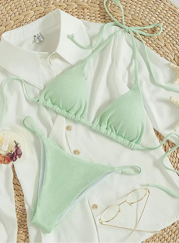 Sexy Bikini Set Women White Black Push Up Bra Micro Swimsuit 2025 Brazilian Beach Holiday Bathing Suit Thong Swimwear Biquini - The Genie Store