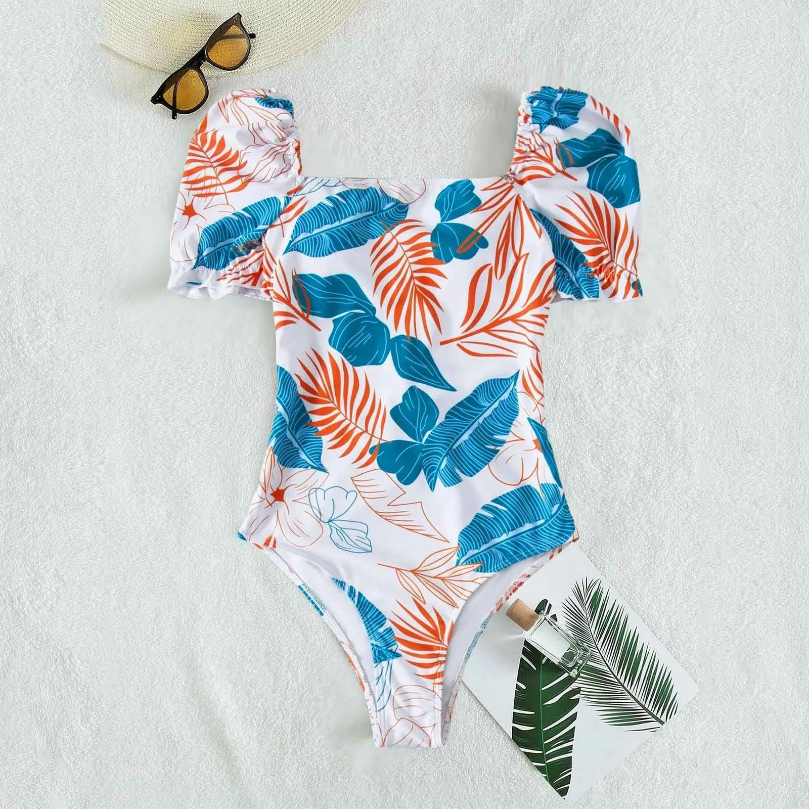 Women Swimsuit Fashion Swimsuit Printed Flower Triangle Bikini Strap Sexy Swimsuit Hawaiian Sea Sexy One-Piece Swimsuit Biquini - The Genie Store