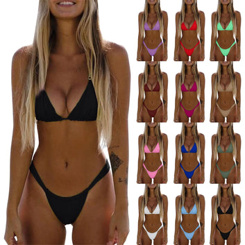 Two Tone Wrap Bikini High Cut Lace Solid Sexy Swimsuit Set with Push-Up Top and Bottom for Women