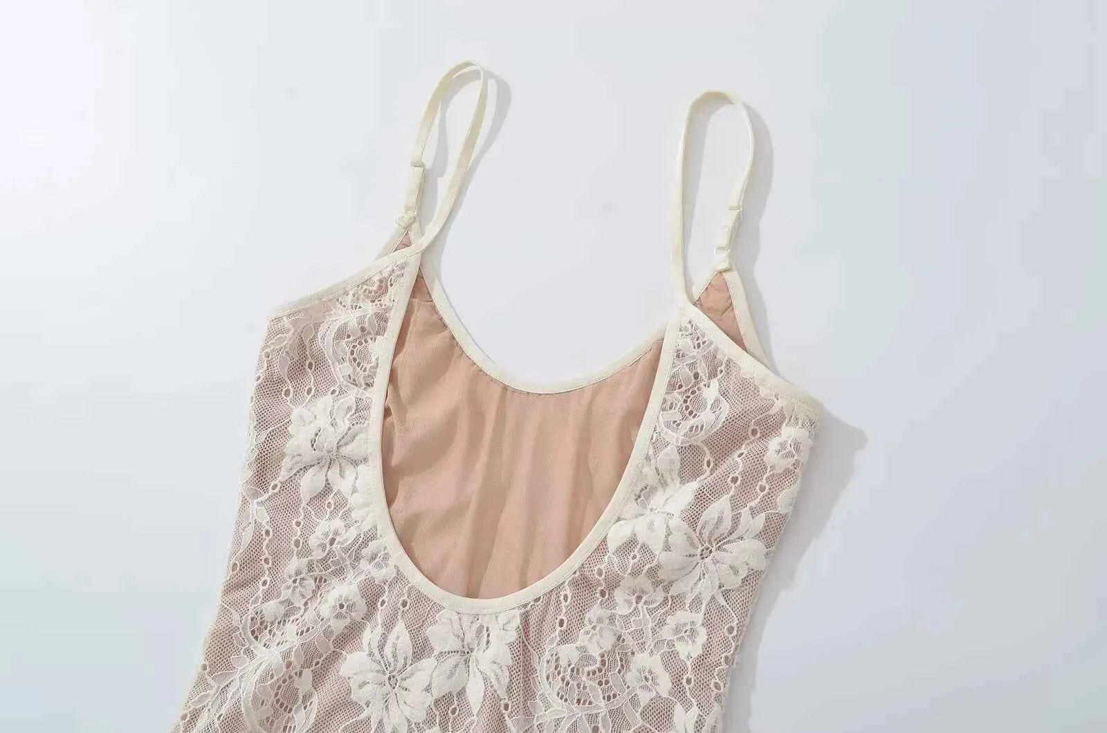 Sexy See Through Lace With Lining Backless Spaghetti Strap Bodysuit Woman Sling Tight Short Jumpsuit Slim fit Rompers Playsuits