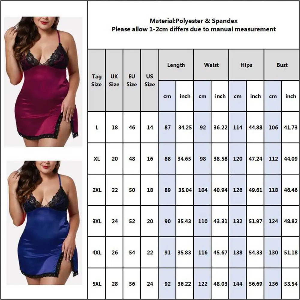 2023 Women's Babydoll Sexy Lace Nightdress Lingerie Sleepwear Nightwear Robe HIgh Quality Clothing Plus Size - The Genie Store