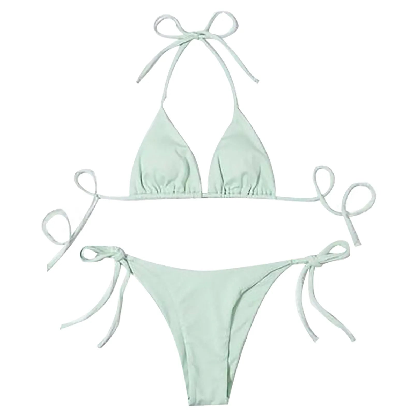 Women Sexy Neck Bikini Solid Color Split With Chest Pads No Steel Bra Swimsuit Biquinis Feminino TendêNcia купальник женский - The Genie Store