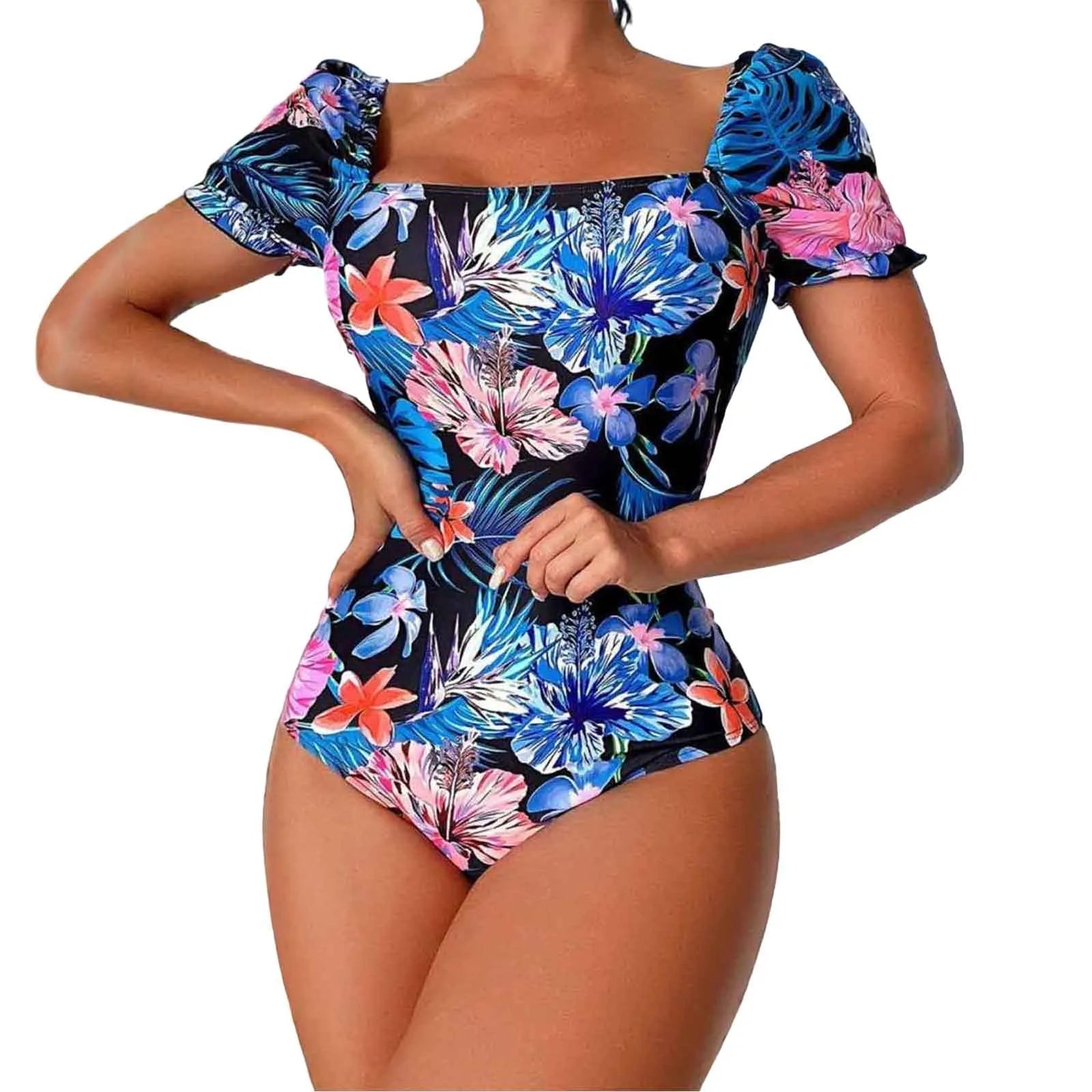 Women Swimsuit Fashion Swimsuit Printed Flower Triangle Bikini Strap Sexy Swimsuit Hawaiian Sea Sexy One-Piece Swimsuit Biquini - The Genie Store