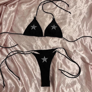 Sexy Rhinestone Star Bikini Kawaii Bikini Gothic Bikini y2k Swimsuit Goth Bathing Suit Summer Holiday Beachwear Bra Brief Sets - The Genie Store