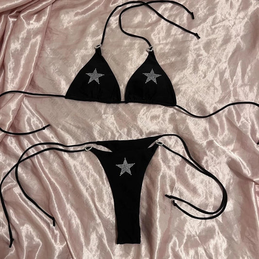 Sexy Gothic Rhinestone Bikini - Kawaii Y2K Star Swimsuit for Summer Beachwear