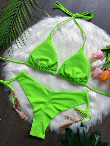 RUOTONSEPT Sexy Bandage Bikini Set - Solid Color Women's Two-Piece Triangle Swimwear and Brazilian Biquinis