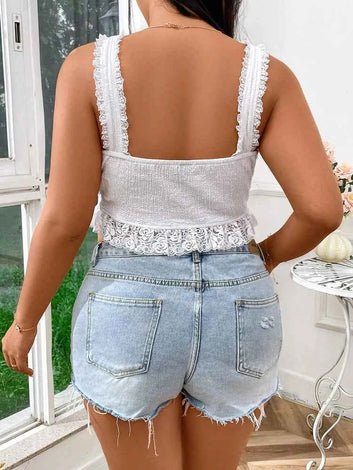 Plus Size Lace Lingerie Top - Women's Sexy Deep V Neck Spaghetti Strap Vest Camisole Tank Top