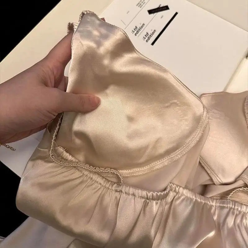 Sanrio Ice Silk Pajamas Hello Kittys Summer Cute Suspenders Shorts Suit Sweet Casual Breathable Cartoon Comfortable Loose Gifts - The Genie Store